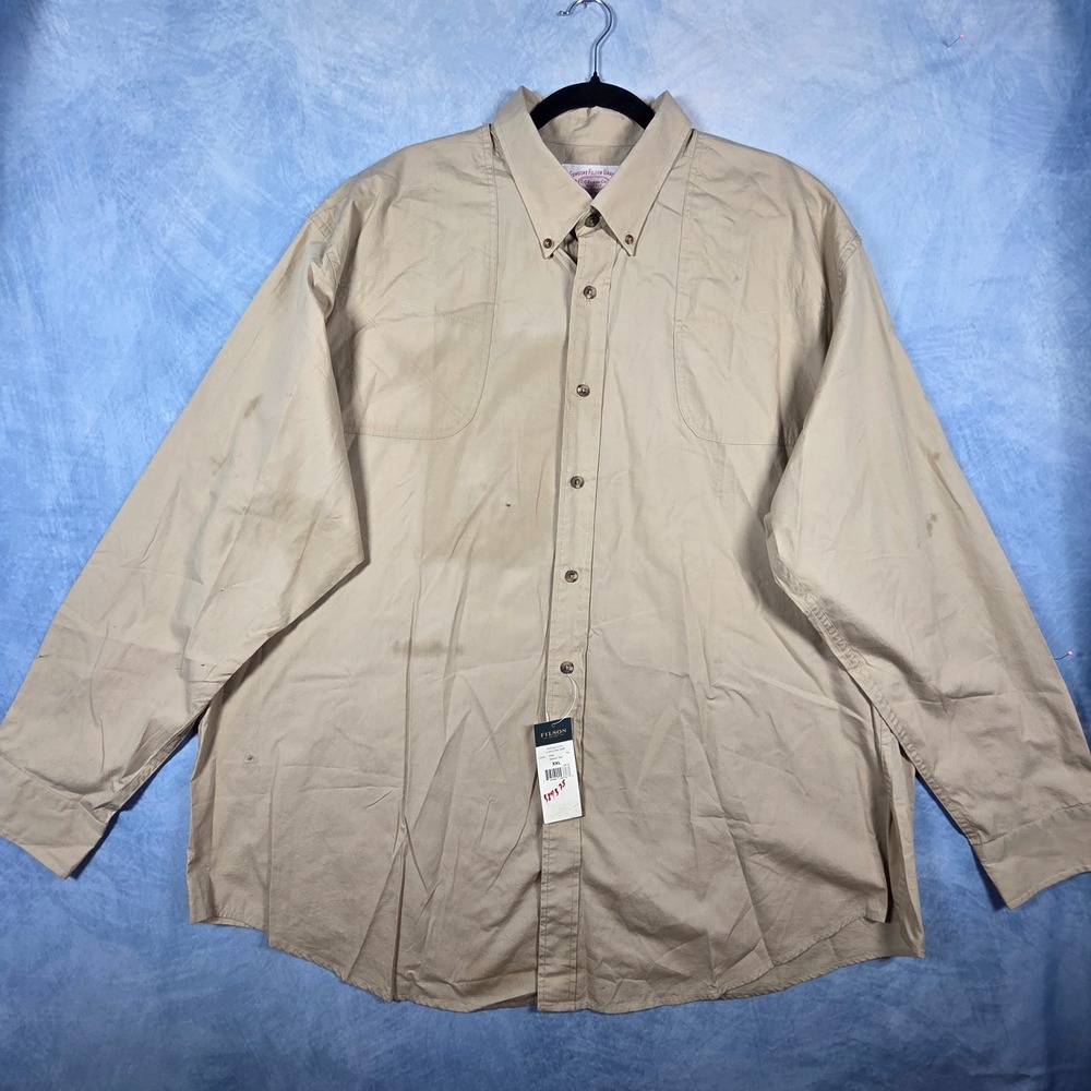 Filson Feather Cloth LS Shooting Shirt Desert Tan Mens XXL 12035 NWT Stained